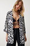 Desenli Viskon Kimono SİYAH BEYAZ LEN0004