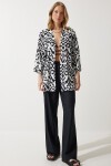 Desenli Viskon Kimono SİYAH BEYAZ LEN0004