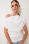 Drapeli Esnek Örme Bluz EKRU LFW0009