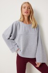 Geniş Kol Oversize Örme Sweatshirt GRİ LFN0112