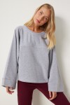 Geniş Kol Oversize Örme Sweatshirt GRİ LFN0112