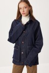 Kadife Yaka Uzun Denim Ceket KOYU MAVİ LRI0025