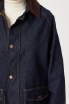 Kadife Yaka Uzun Denim Ceket KOYU MAVİ LRI0025