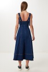 Kalın Askılı Midi Denim Elbise KOYU MAVİ LFG0037