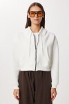 Kapüşonlu Fermuarlı Şardonlu Örme Sweatshirt EKRU LPX0004