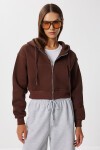 Kapüşonlu Fermuarlı Şardonlu Örme Sweatshirt KAHVERENGİ LPX0004