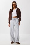 Kapüşonlu Fermuarlı Şardonlu Örme Sweatshirt KAHVERENGİ LPX0004