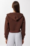 Kapüşonlu Fermuarlı Şardonlu Örme Sweatshirt KAHVERENGİ LPX0004