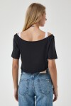 Kayık Yaka Basic Crop 2li Paket Örme T-shirt SİYAH GRİ MELANJ LOW0016
