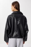Kemerli Suni Deri Bomber Ceket SİYAH LOH0013