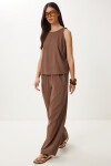 Keten Bluz Pantolon Takım KAHVERENGİ LMC0062