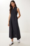 Kolsuz Midi Poplin Gömlek Elbise SİYAH LMX0093