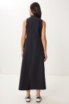 Kolsuz Midi Poplin Gömlek Elbise SİYAH LMX0093