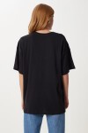 Nakış İşlemeli Oversize Örme T-shirt SİYAH LKT0014