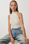 Piliseli Crop Şifon Bluz KEMİK LFG0110