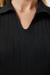 Polo Yaka Fitilli Triko Elbise SİYAH LOW0014