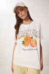 Portakal Baskılı Pamuklu Örme T-shirt EKRU LNS0051