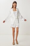 Saten Yüzeyli Kimono Şort Takım EKRU LFG0113