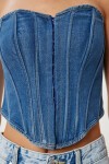 Straplez Denim Bluz KOYU MAVİ LFG0041