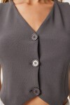V Yaka Likralı Crop Örme Yelek GRİ LRV0060