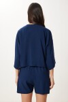 Yazlık Viskon Crop Şort Takım LACİVERT LJE0002