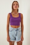 Askılı Fitilli Crop Örme Bluz MÜRDÜM LGT0012