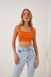 Askılı Fitilli Crop Örme Bluz ORANJ LGT0012