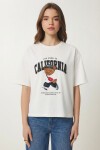 Ayıcık Armalı Baskılı Oversize Örme T-shirt EKRU LMC0088