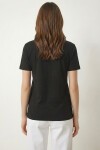 Ayıcık Armalı Baskılı Oversize Örme T-shirt SİYAH LMC0088