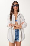 Çizgili Oversize Müslin Gömlek KREM MAVİ LGP0014