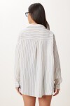 Çizgili Oversize Müslin Gömlek KREM MAVİ LGP0014