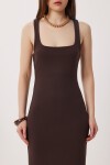 Kalın Askılı Yırtmaçlı Örme Elbise KAHVERENGİ LMC0092