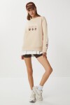 Kalp Nakışlı Şardonlu Sweatshirt KREM LOW0018