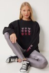 Kalp Nakışlı Şardonlu Sweatshirt SİYAH LOW0018