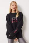 Kalp Nakışlı Şardonlu Sweatshirt SİYAH LOW0018