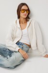 Kapüşonlu Fermuarlı Crop Sweatshirt BEJ LUB0054