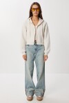 Kapüşonlu Fermuarlı Crop Sweatshirt BEJ LUB0054