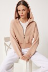 Kapüşonlu Şardonlu Fermuarlı Sweatshirt BİSKÜVİ LOW0019