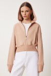 Kapüşonlu Şardonlu Fermuarlı Sweatshirt BİSKÜVİ LOW0019