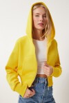 Kapüşonlu Şardonlu Fermuarlı Sweatshirt SARI LOW0019