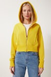 Kapüşonlu Şardonlu Fermuarlı Sweatshirt SARI LOW0019