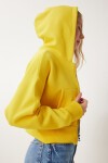Kapüşonlu Şardonlu Fermuarlı Sweatshirt SARI LOW0019