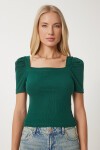 Kare Yaka Fitilli Crop Bluz YEŞİL LGT0011