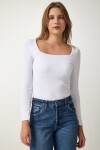 Kare Yaka Fitilli Örme Bluz BEYAZ LGT0010