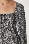 Leopar Desenli Mini Viskon Elbise GRİ SİYAH LUB0180