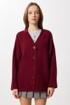 Oversize Düz Örgü Triko Hırka BORDO LNF0027