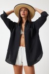 Oversize Keten Gömlek SİYAH LHF0005