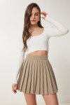 Pileli Mini Dokuma Etek BEJ LNS0022
