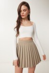 Pileli Mini Dokuma Etek BEJ LNS0022