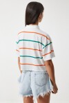 Polo Yaka Çizgili Crop Örme T-shirt EKRU ORANJ LHF0004